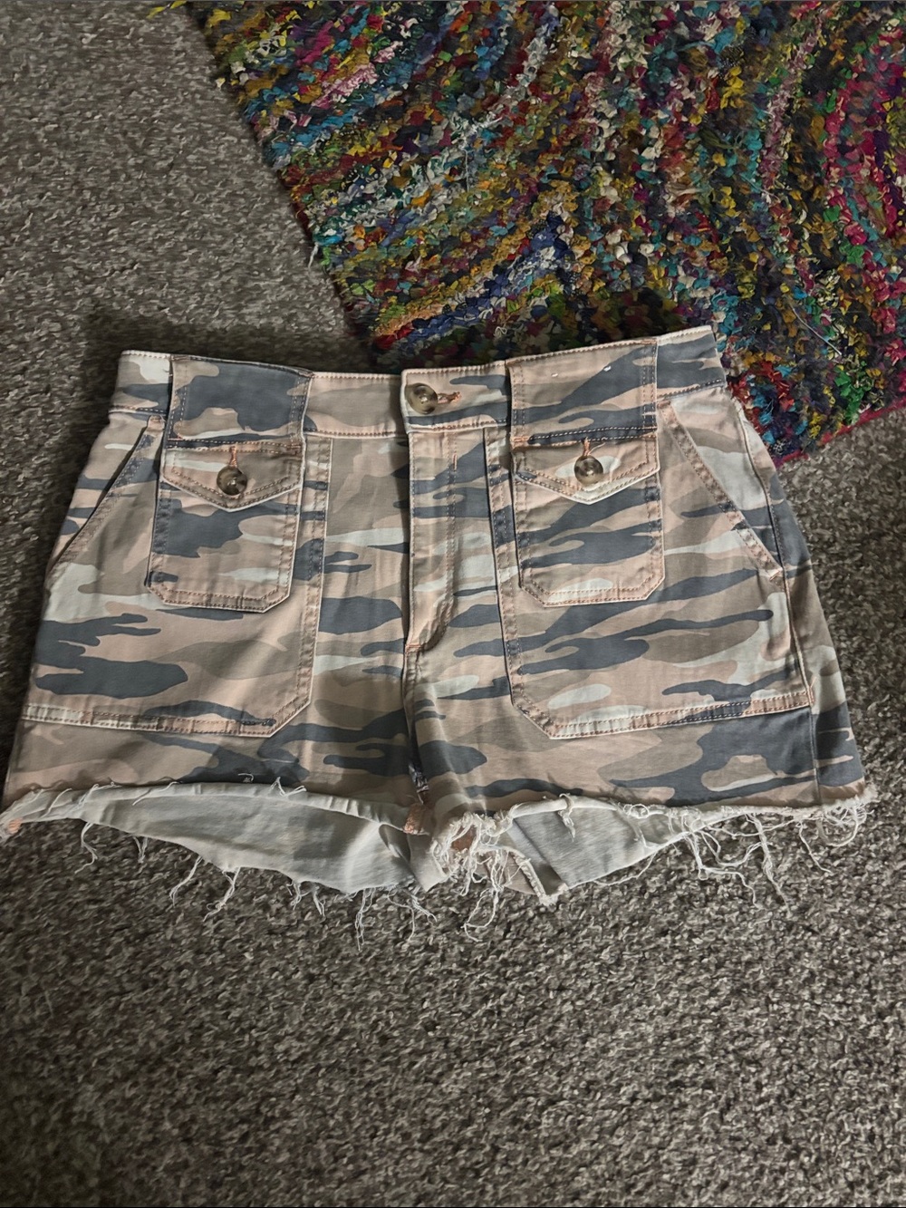 Express Camo Denim Shorts in Pink and Gray